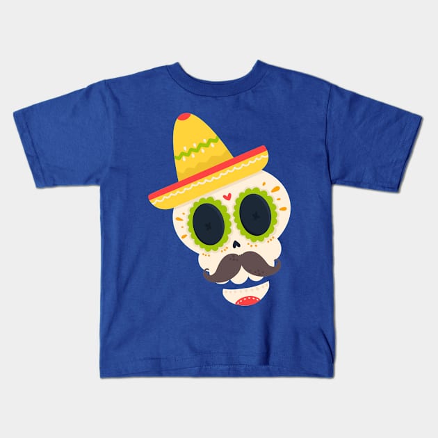 Halloween Skull with Sombrero and Mustache Kids T-Shirt by holidaystore